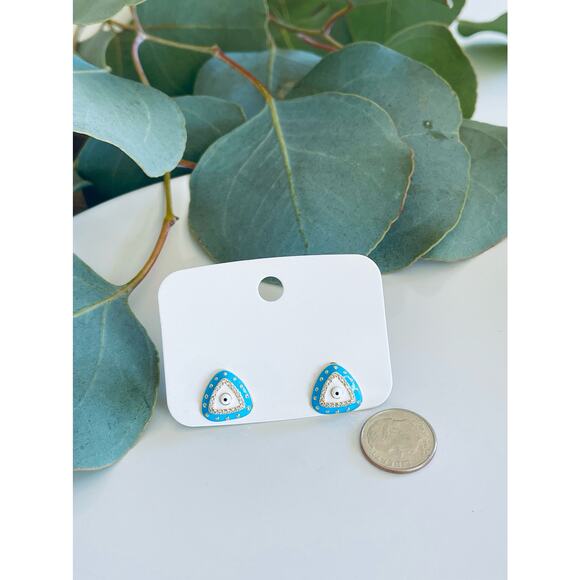 Triangle Eye Gold Plated Earrings - Picture 5 of 5